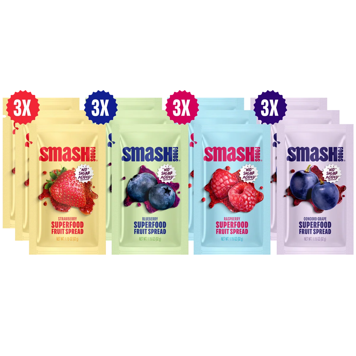 Smash squeezable fruit spread packets in four flavors