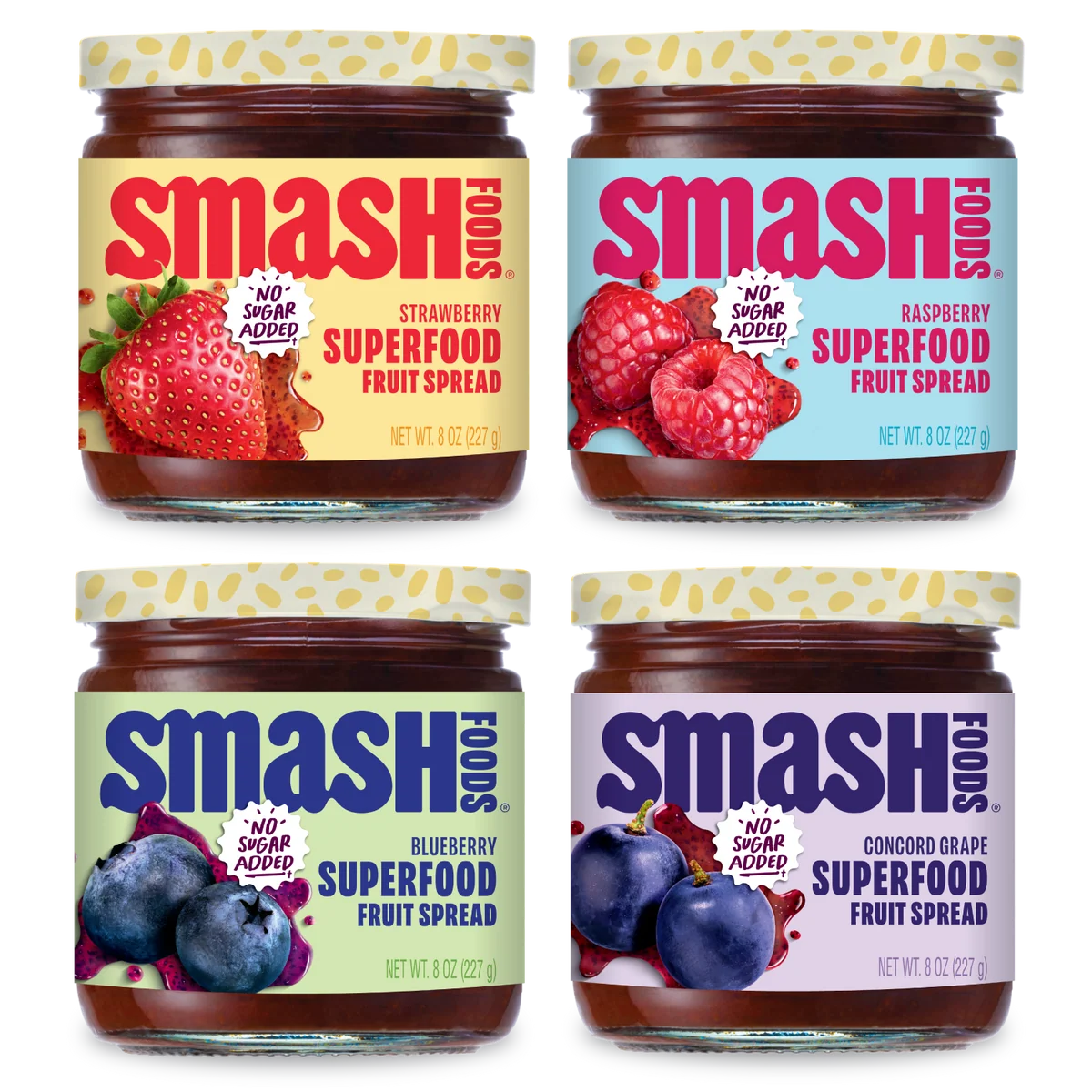 Four Smash fruit spread jars